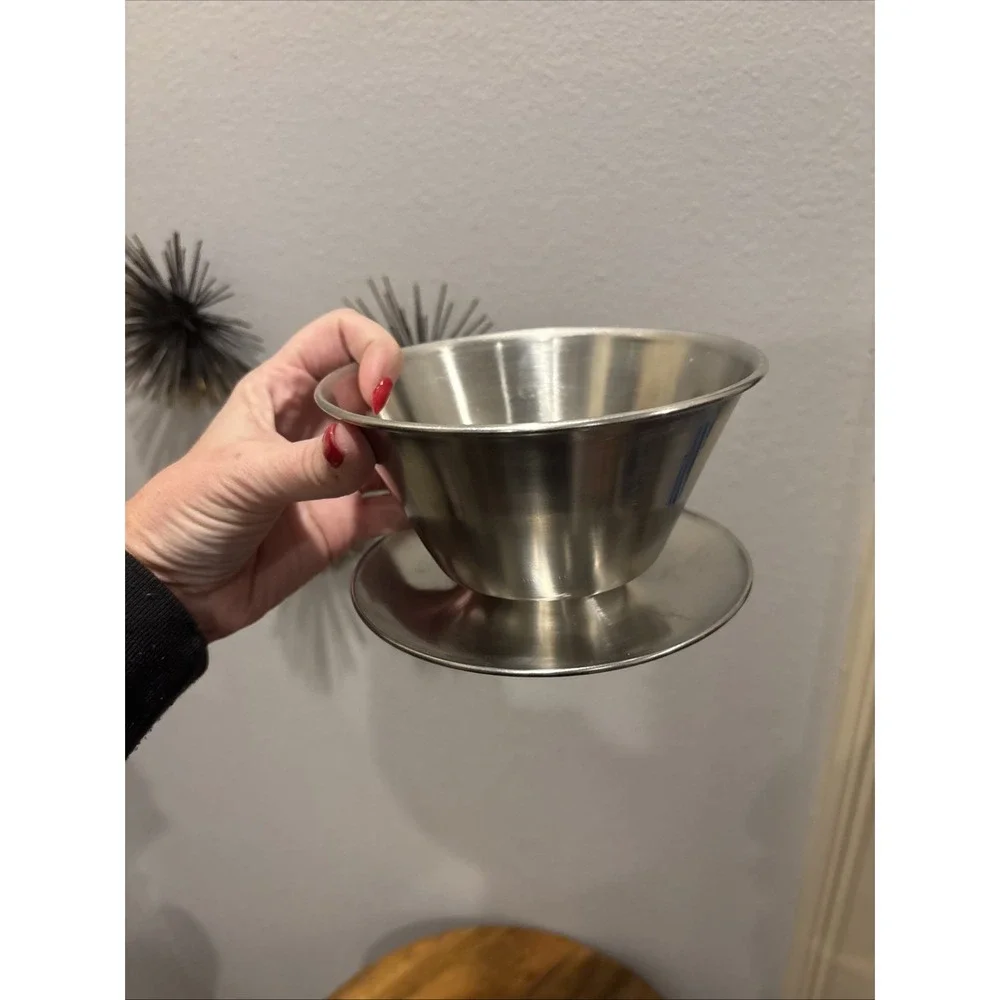 MCM Vintage Leonard Stainless Steel Sauce/ Gravy Deep Bowl w/Attached Underplate